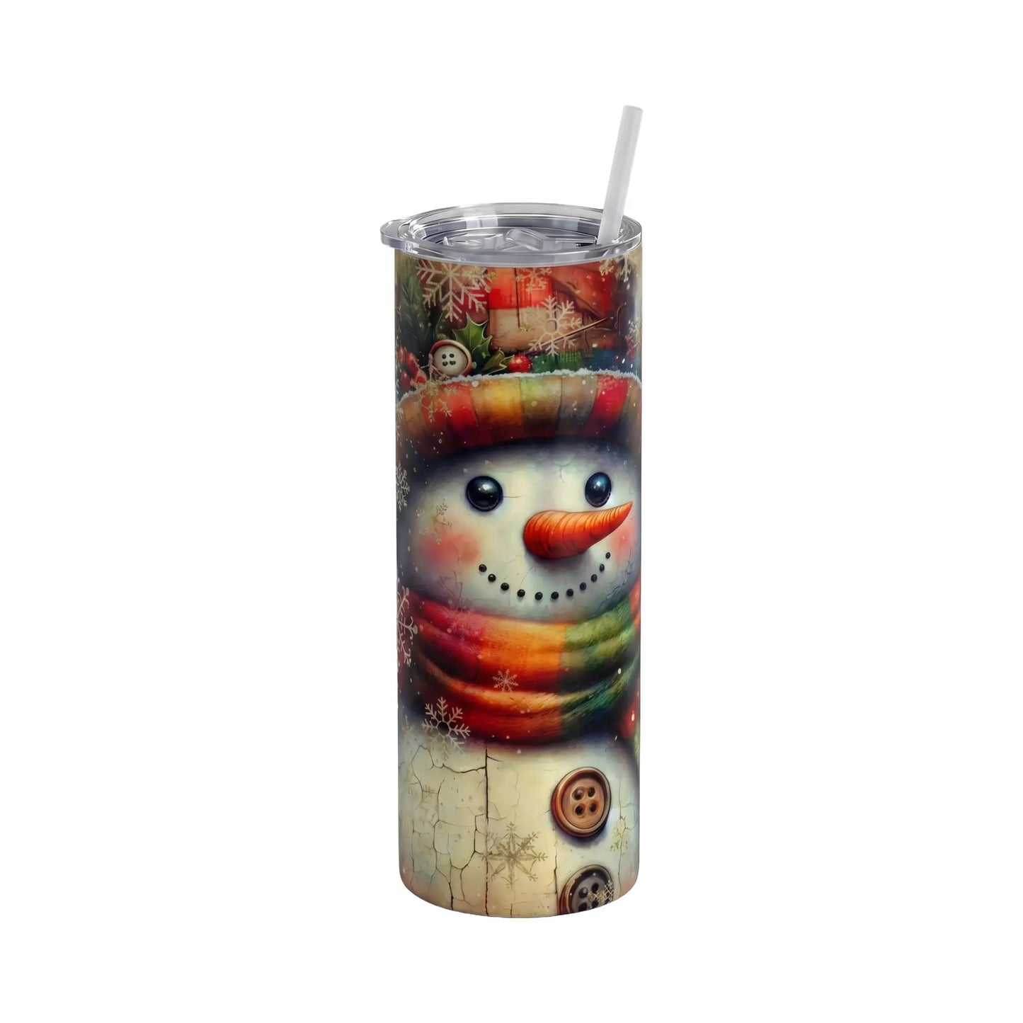 Vintage Rustic Snowman 20oz Skinny Tumbler