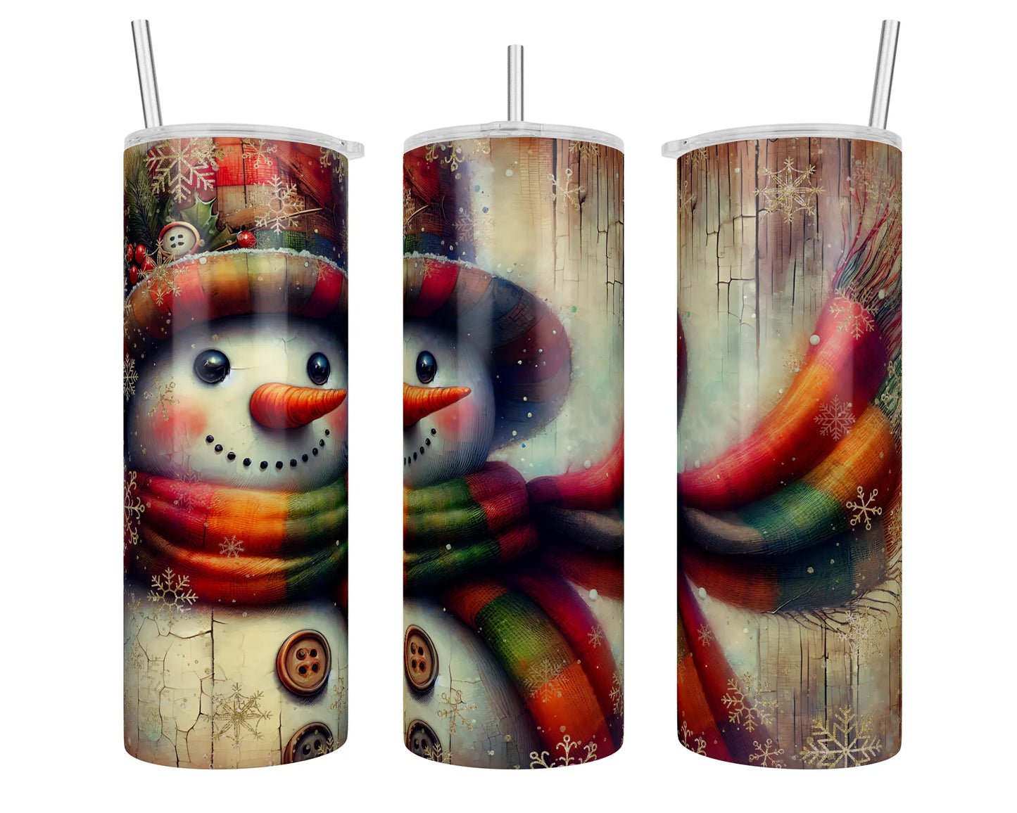 20 oz Vibrant Vintage Style Snowman Christmas Sublimation Tumbler