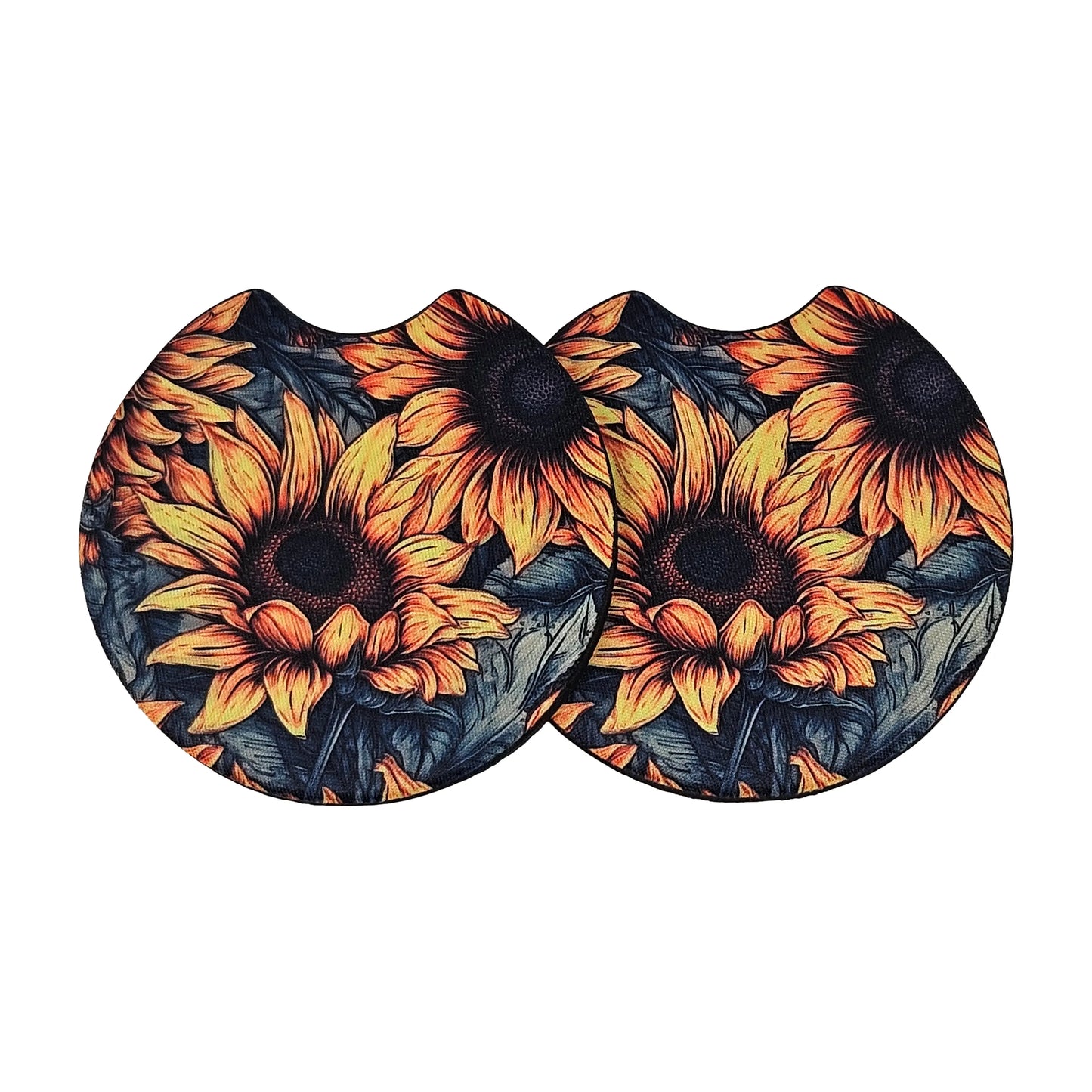 Watercolor Sunflower 2-Pack Neoprene Car Coaster Set