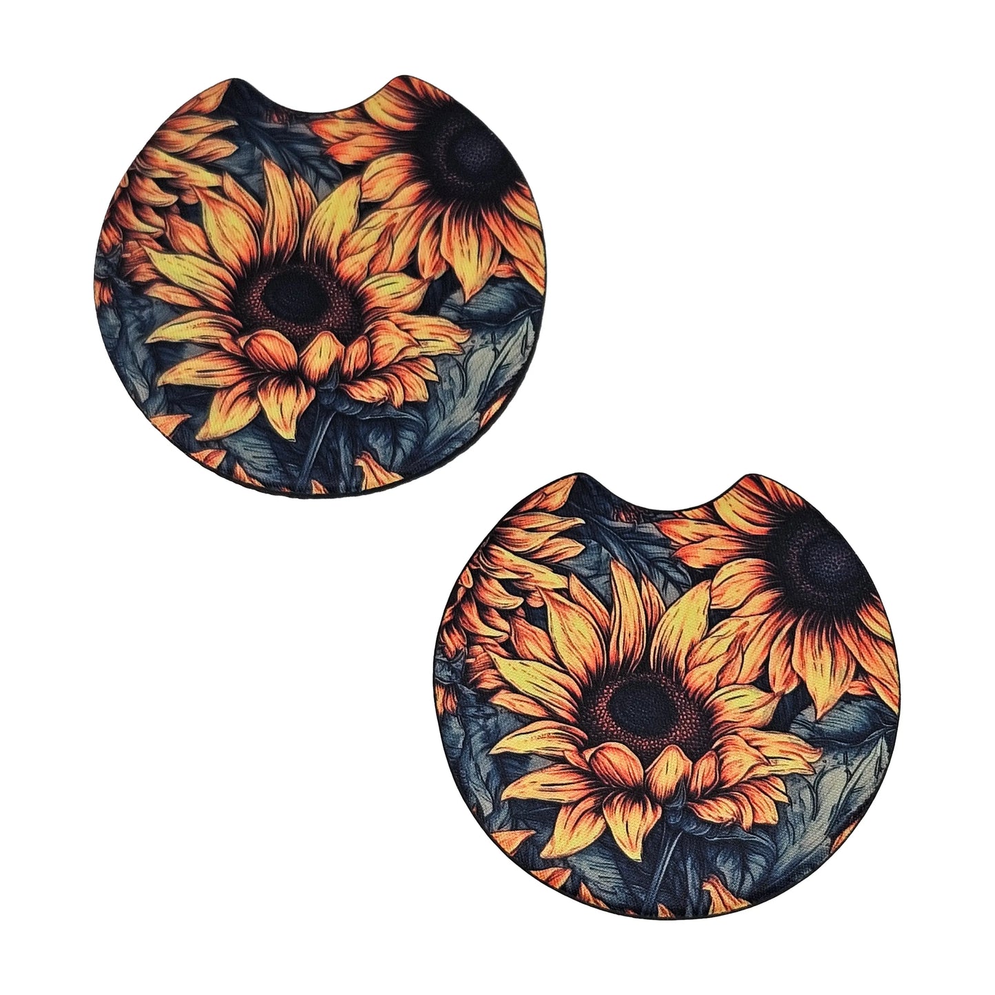 Watercolor Sunflower 2-Pack Neoprene Car Coaster Set