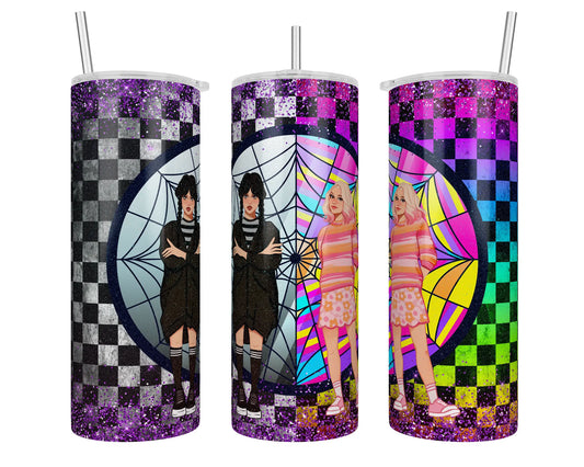 20 oz Holographic Wednesday Addams Stained Glass Web Sublimation Tumbler - Imperfect