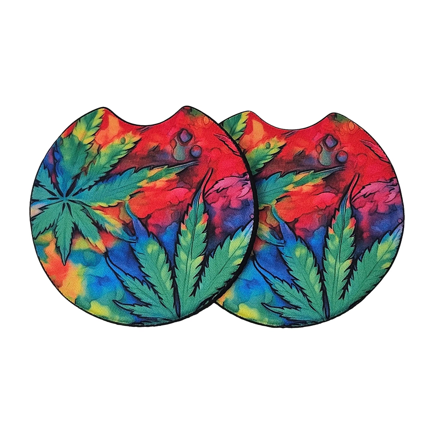 Tie Dye Cannabis Leaf 2-Pack Neoprene Car Coaster Set