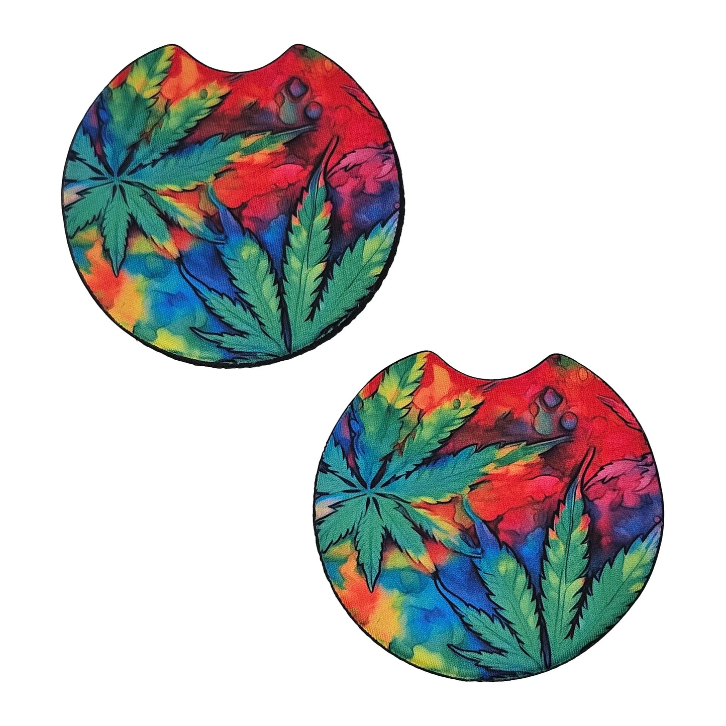 Tie Dye Cannabis Leaf 2-Pack Neoprene Car Coaster Set