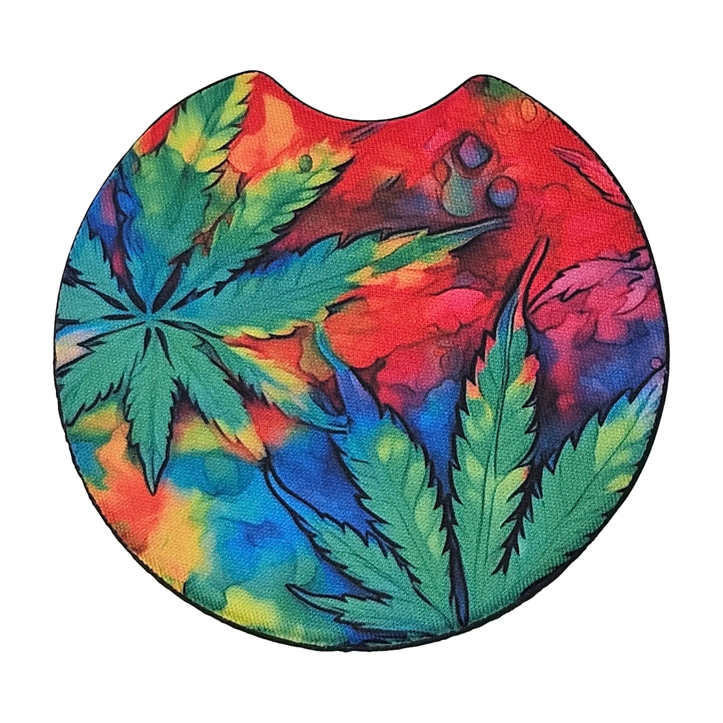 Tie Dye Cannabis Leaf 2-Pack Neoprene Car Coaster Set