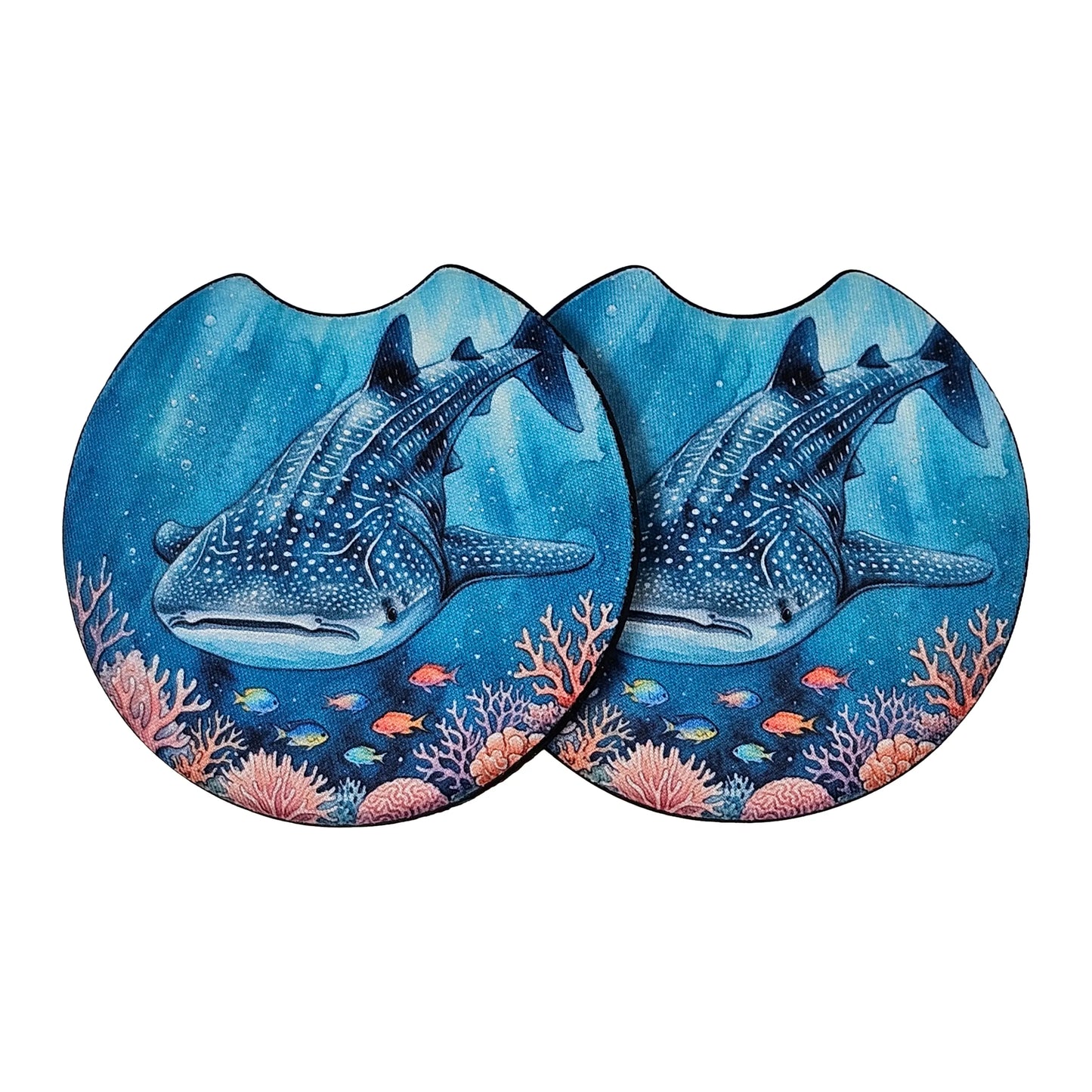 Whale Shark Underwater Coral Reef 2 Pack Neoprene Car Coaster Set