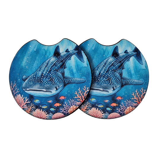 Whale Shark Underwater Coral Reef 2 Pack Neoprene Car Coaster Set