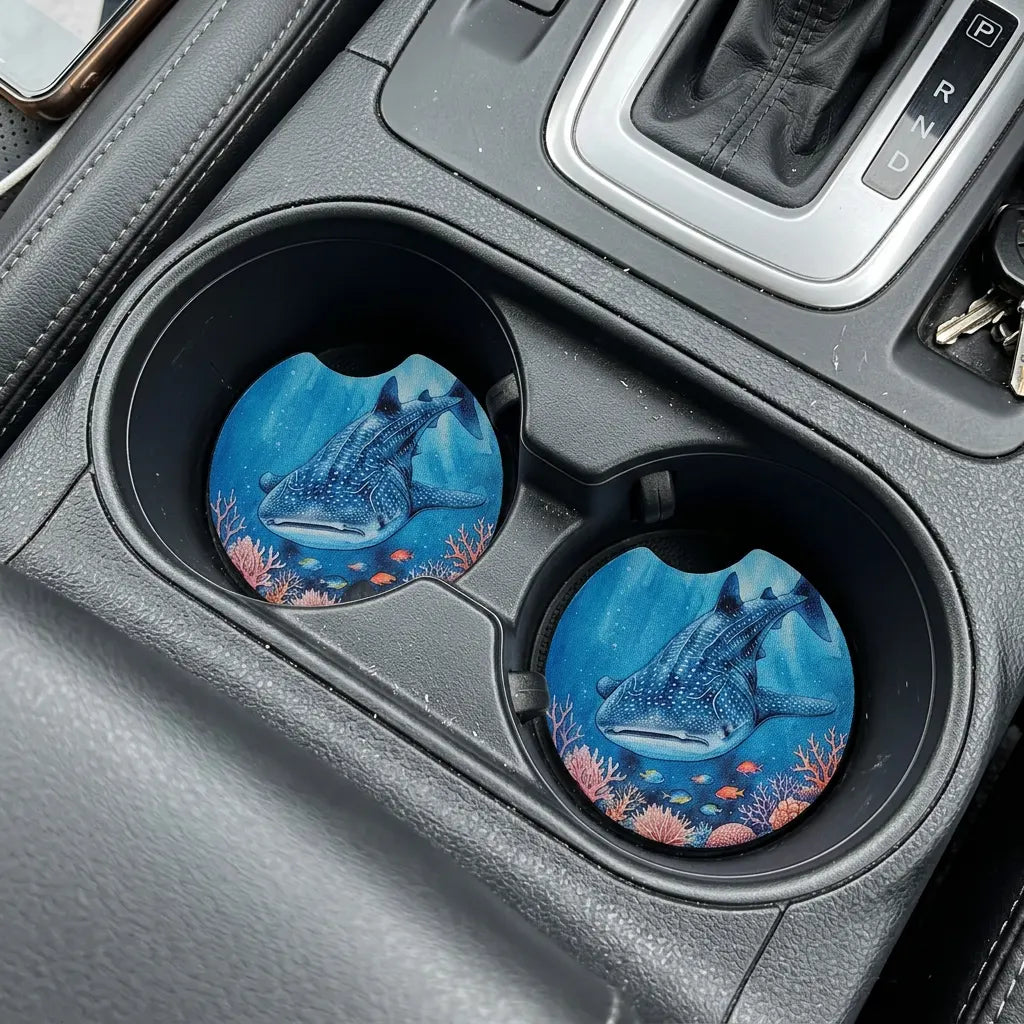 Whale Shark Underwater Coral Reef 2 Pack Neoprene Car Coaster Set