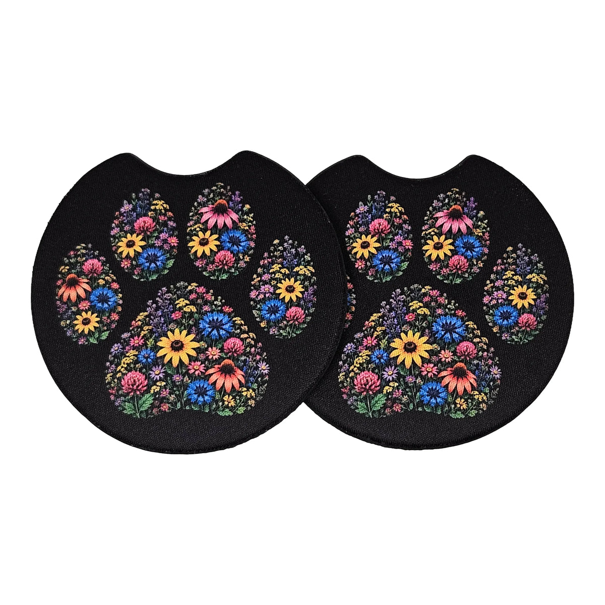 Wildflower Paw Print 2-Pack Neoprene Car Coaster Set