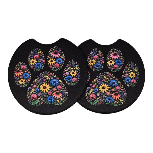 Wildflower Paw Print 2-Pack Neoprene Car Coaster Set