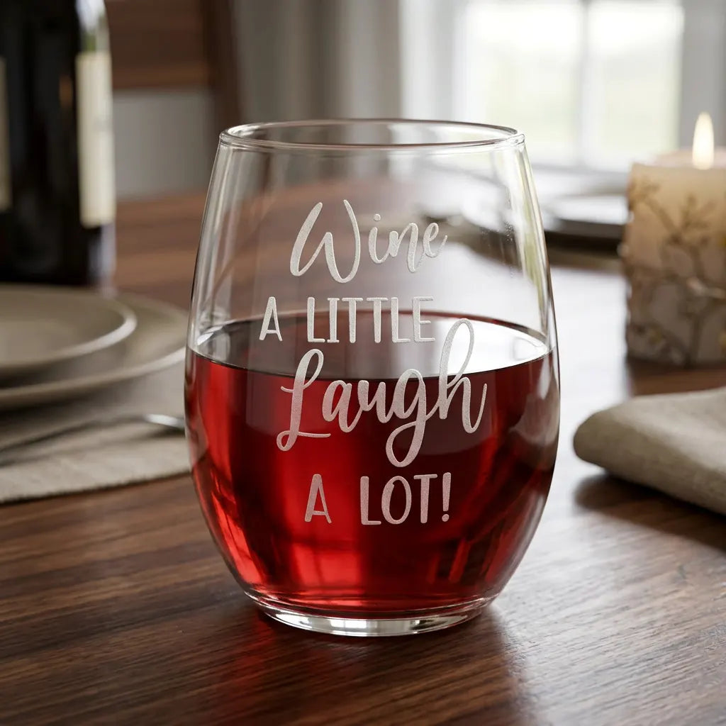 Wine A Little Laugh A Lot Etched 15oz Stemless Wine Glass