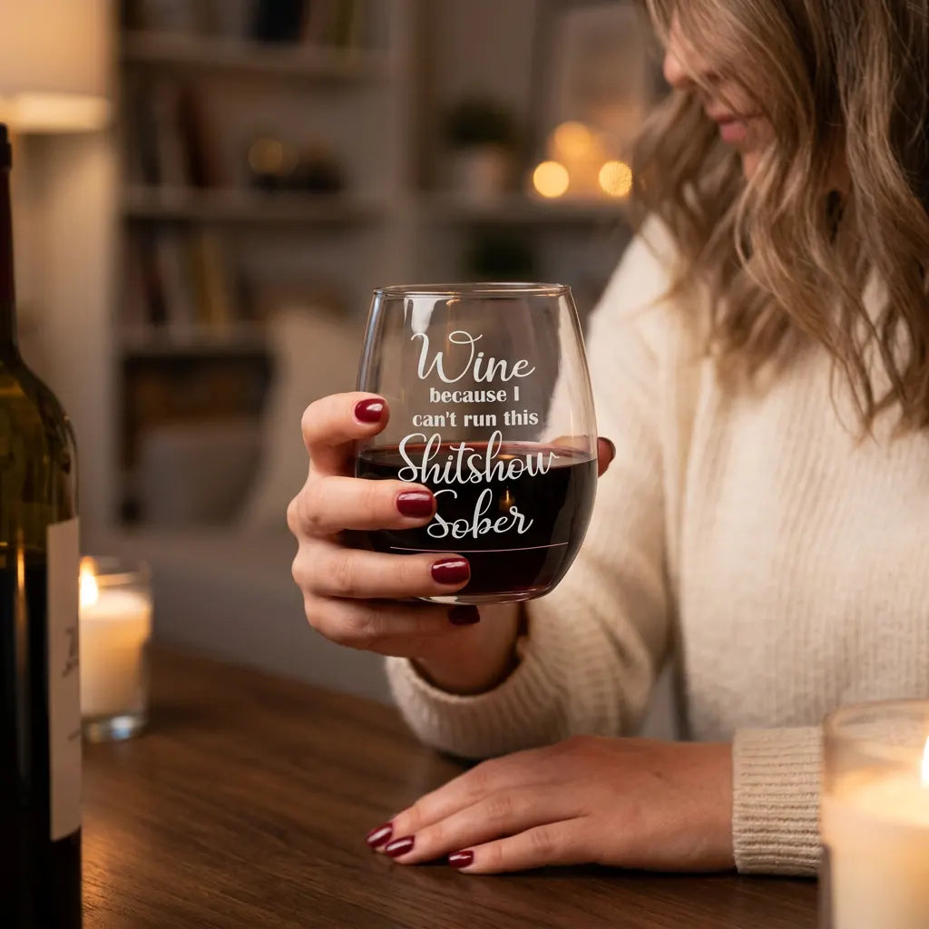 Wine Because I Can't Run This Shitshow Sober 15oz Wine Glass