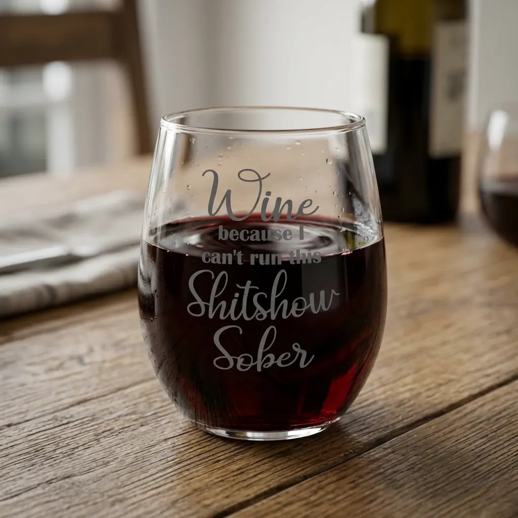 Wine Because I Can't Run This Shitshow Sober 15oz Wine Glass