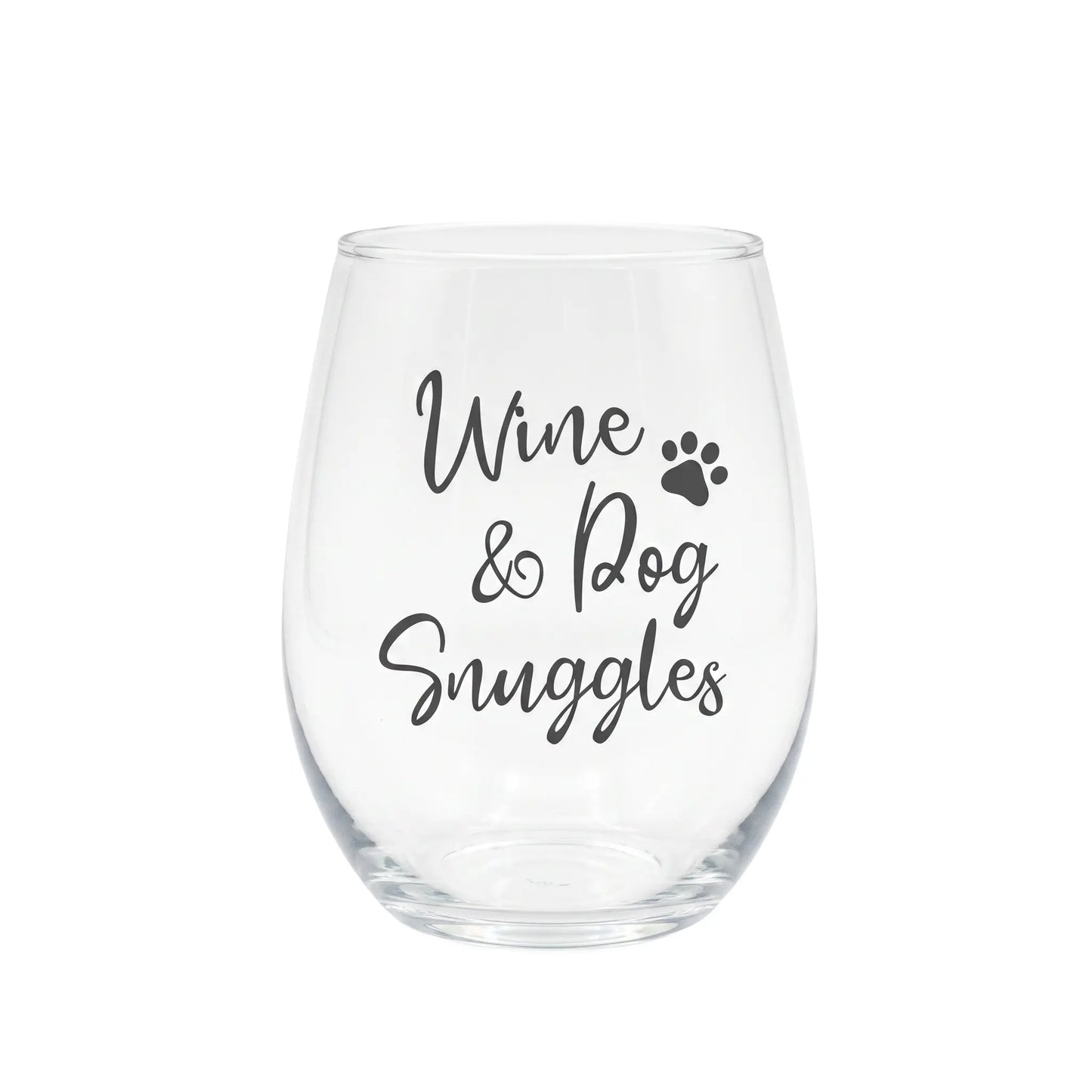 Wine & Dog Snuggles Etched 15oz Stemless Wine Glass