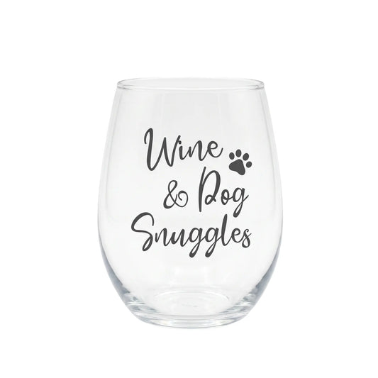 Wine & Dog Snuggles Etched 15oz Stemless Wine Glass