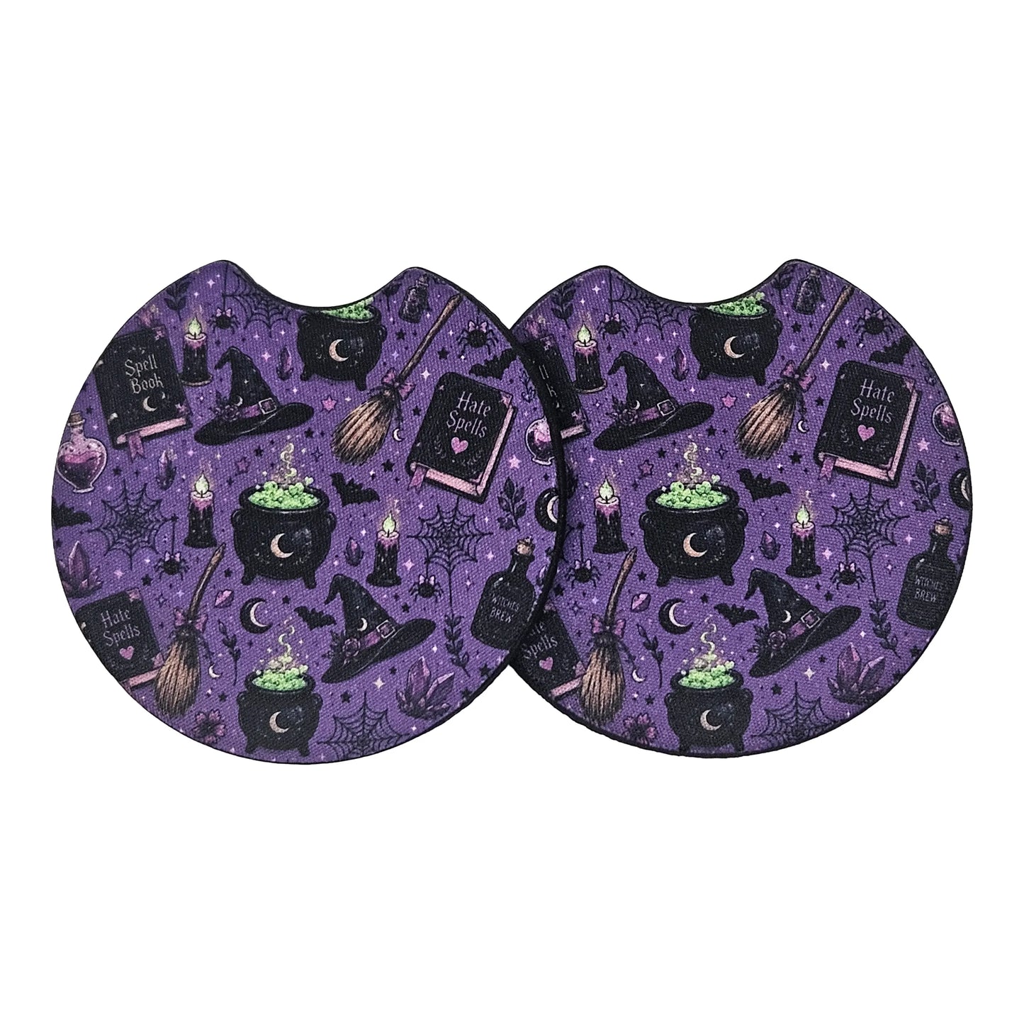 Gothic Witchcraft Cauldron Spellbook 2-Pack Neoprene Car Coaster Set