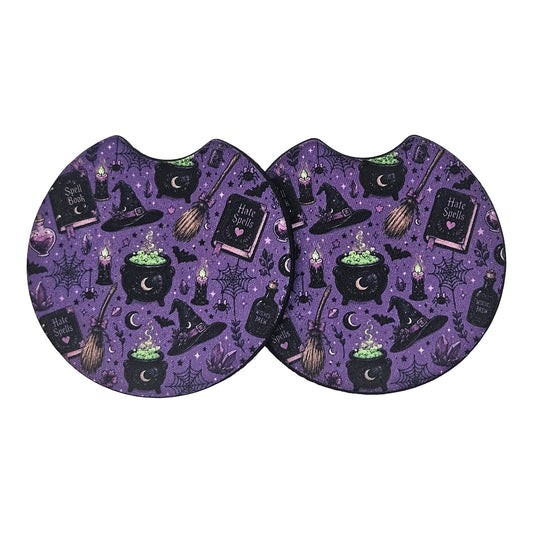 Gothic Witchcraft Cauldron Spellbook 2-Pack Neoprene Car Coaster Set