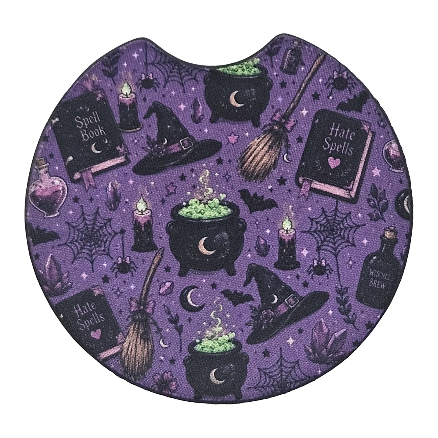 Gothic Witchcraft Cauldron Spellbook 2-Pack Neoprene Car Coaster Set