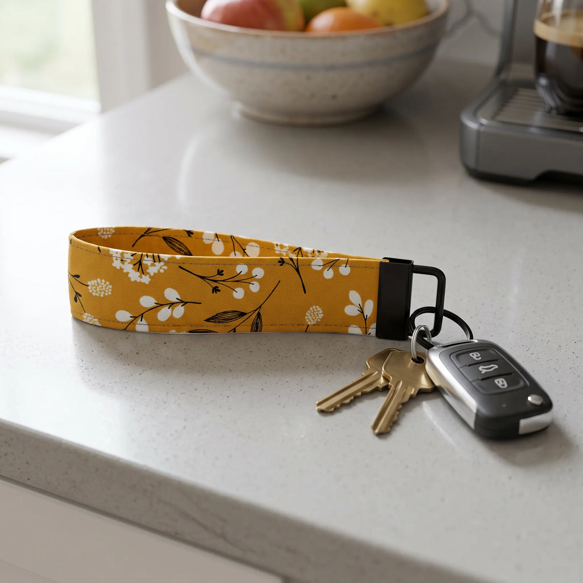 Mustard Botanical Floral Keychain Wristlet