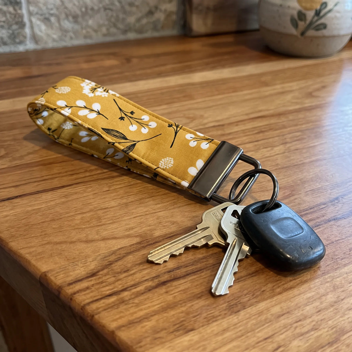 Mustard Botanical Floral Keychain Wristlet