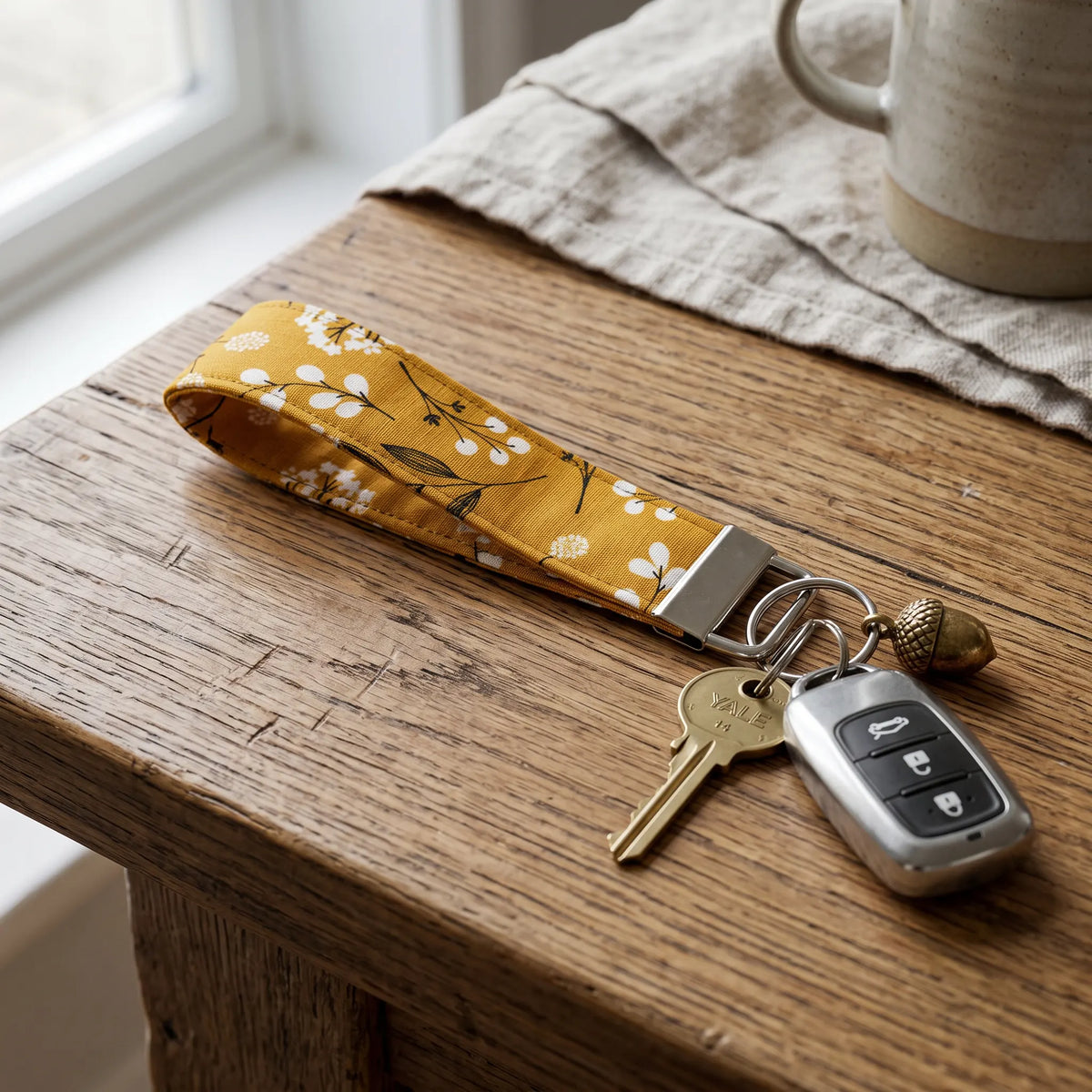Mustard Botanical Floral Keychain Wristlet