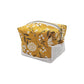 Mustard Yellow Floral Pattern Handmade Two Tone Mini Quilted Zipper Square Box Pouch