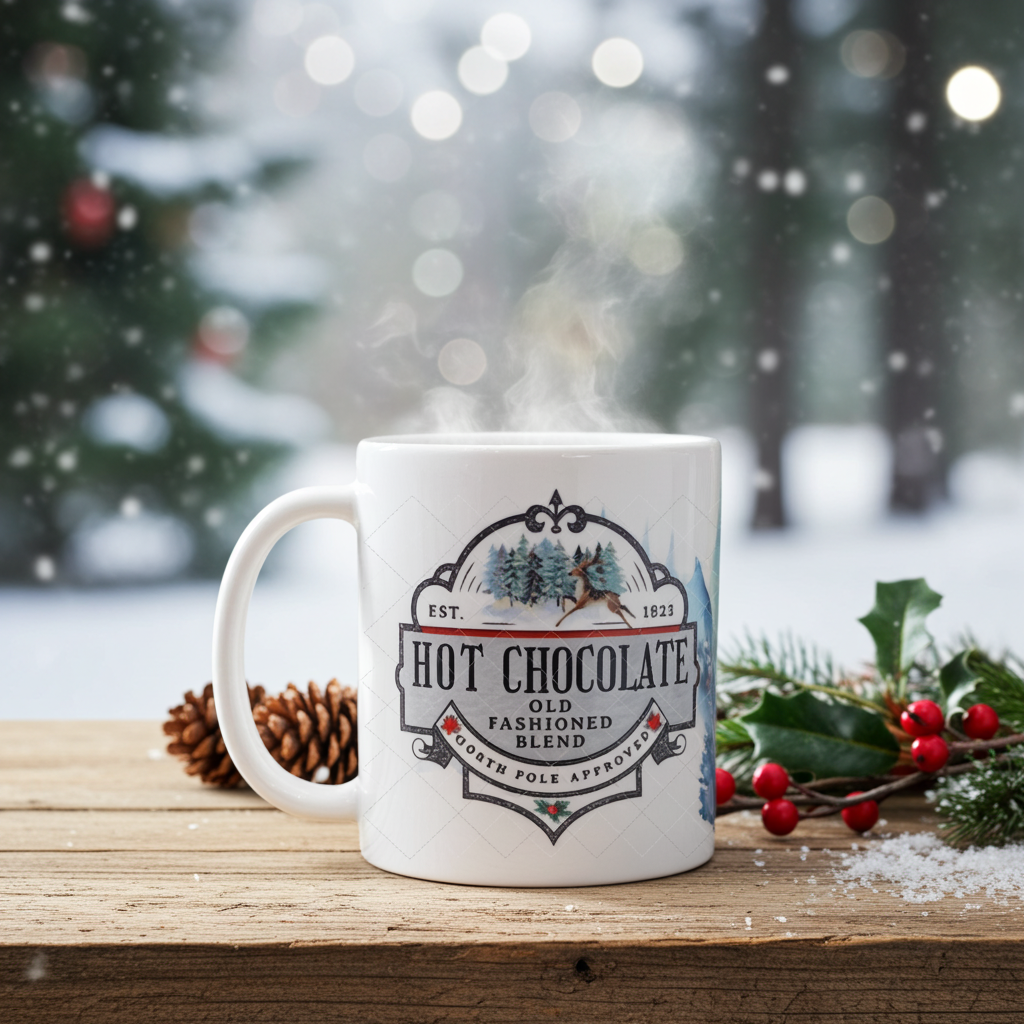 11 oz Hot Chocolate Winter Scene Wrap ORCA Coated Dishwasher Safe Coffee Mug