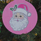 Pink Santa Portrait Handpainted Wooden Christmas Ornament