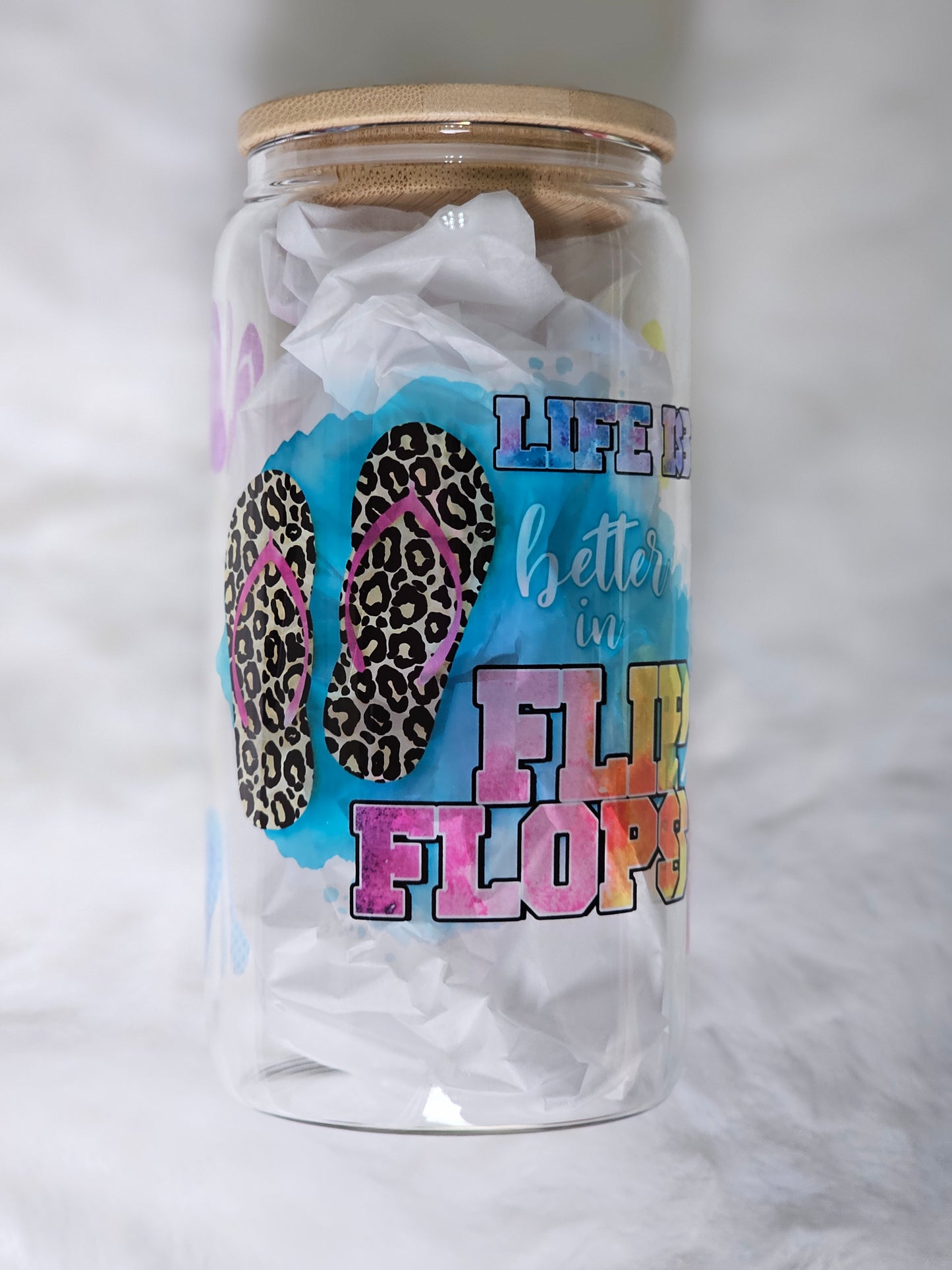 16oz Sublimation Clear Glass Can Life Is Better In Flip Flops - Imperfect