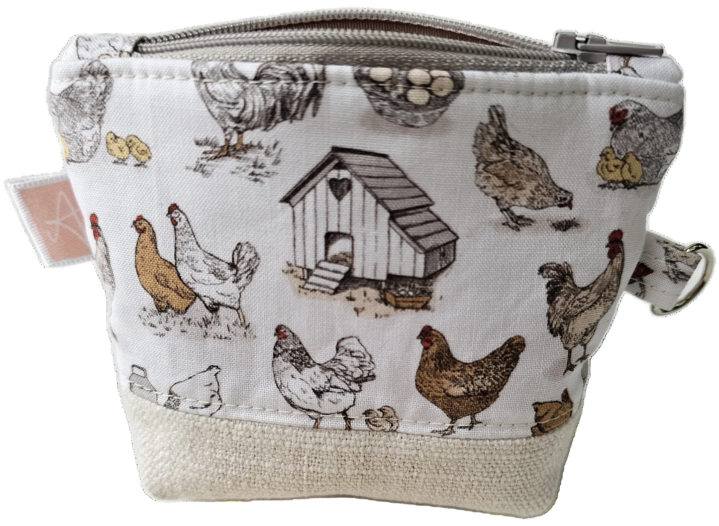 Chicken Poultry Coup Handmade Mini D-Ring Zipper Pouch