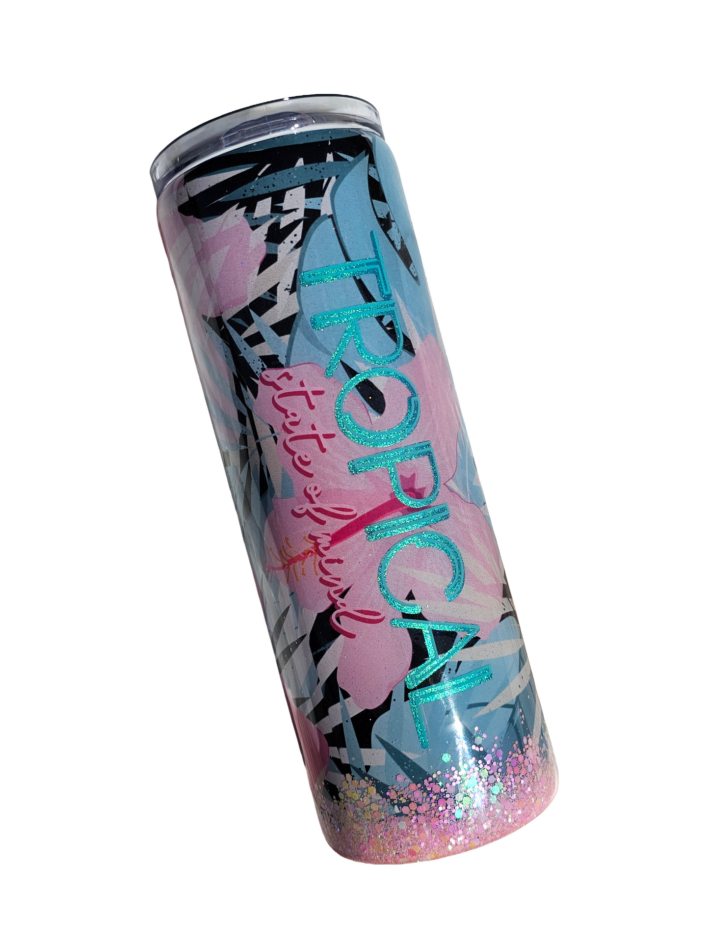 20 oz Hibiscus Tropical State Of Mind Pink Glitter Epoxy Tumbler
