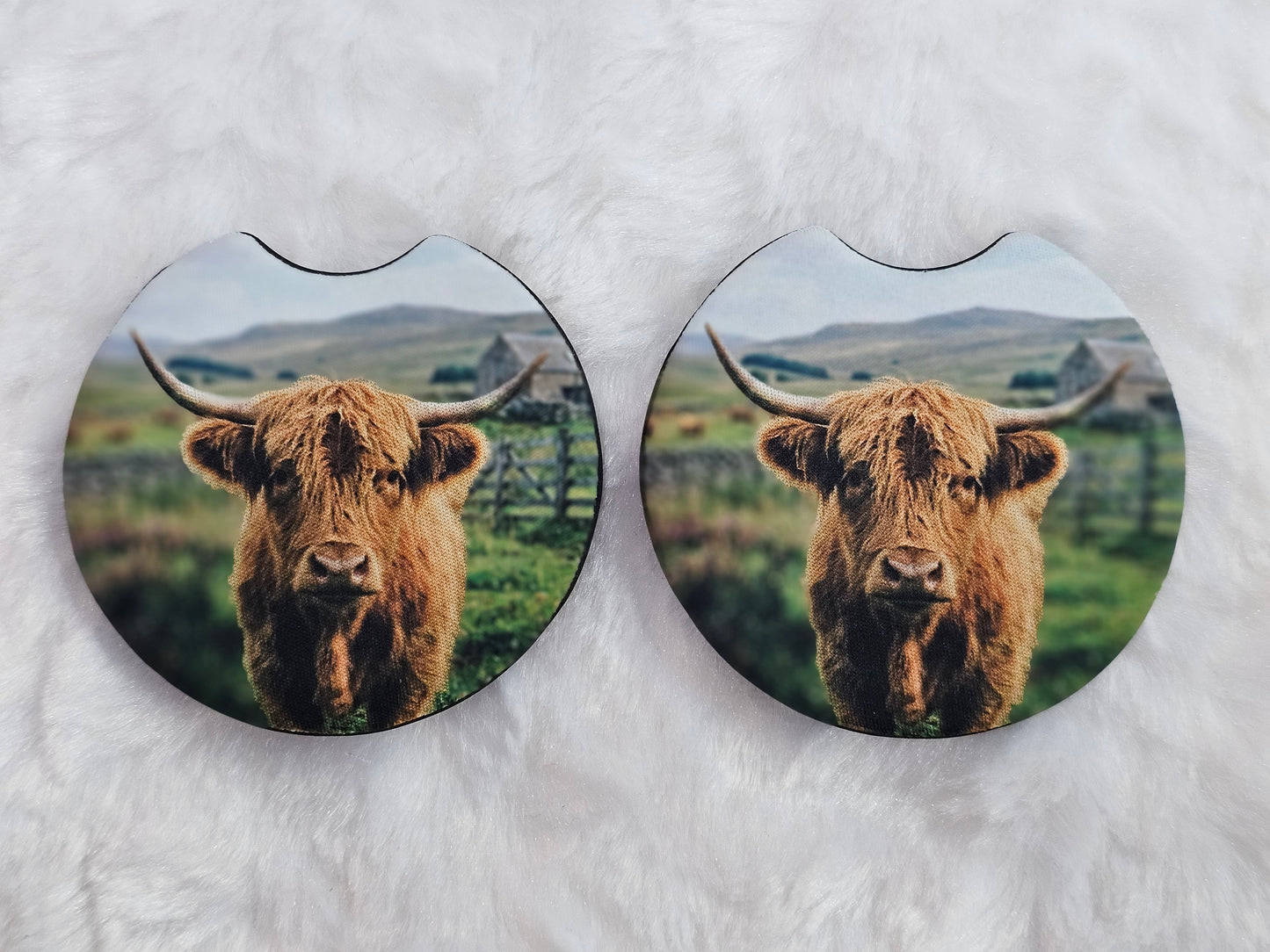 Highland Cow 2 Pack Neoprene Car Coaster Set