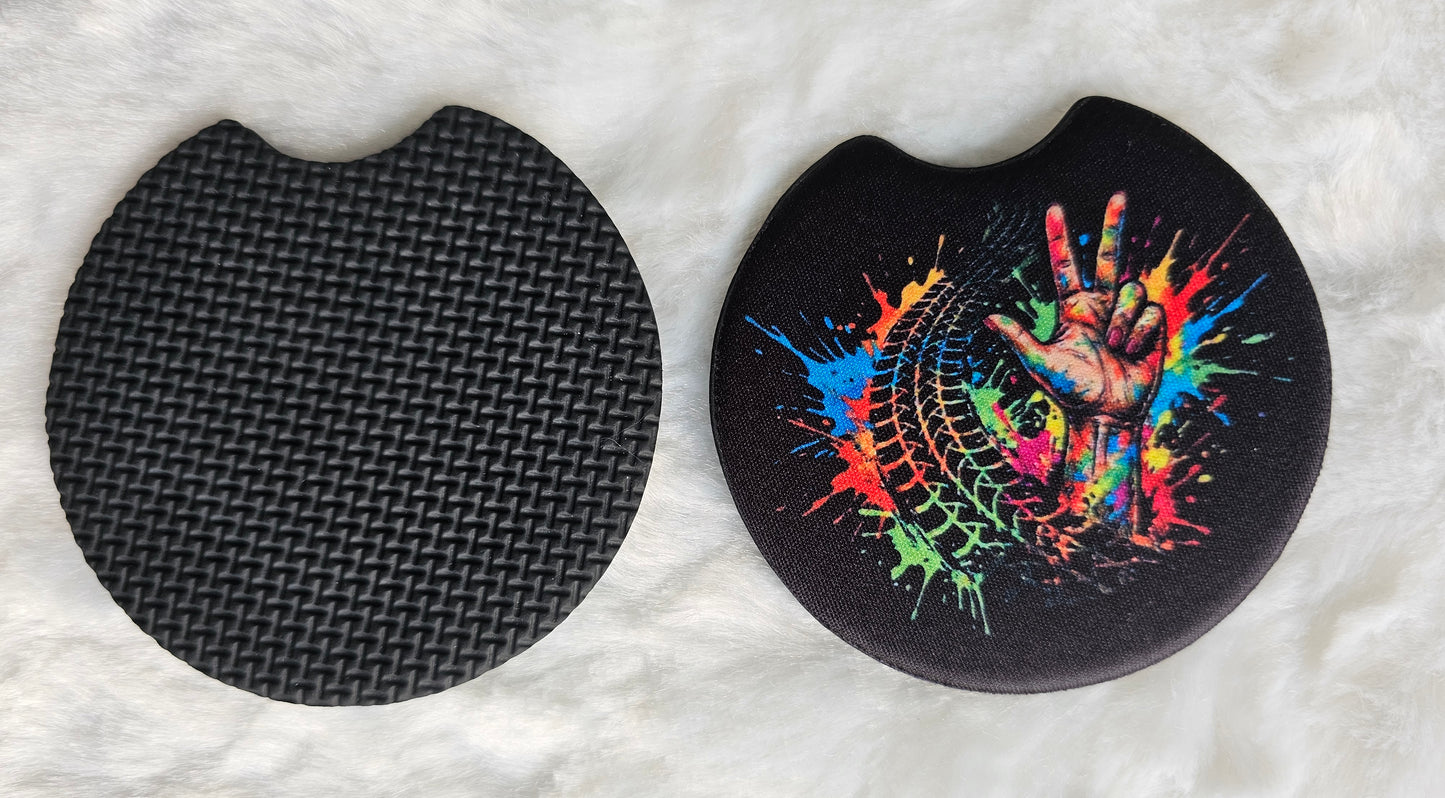 Offroad Peace Hand & Tire Track 2 Pack Neoprene Car Coaster Set