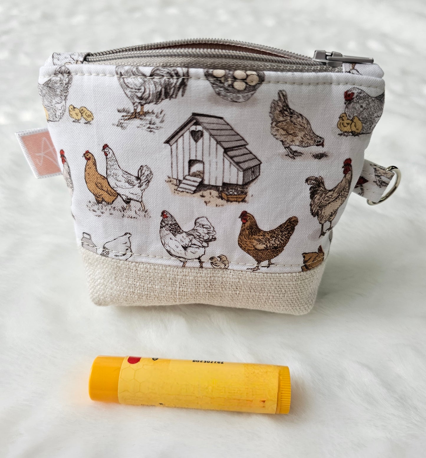 Chicken Poultry Coup Handmade Mini D-Ring Zipper Pouch