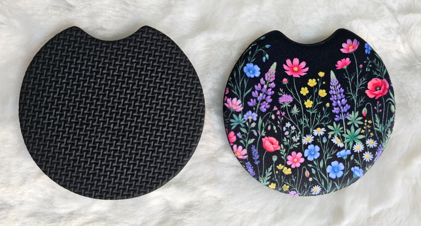 Rainbow Wildflower Meadow 2 Pack Neoprene Car Coaster Set