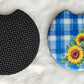 Blue Plaid Sunflower 2 Pack Neoprene Car Coaster Set