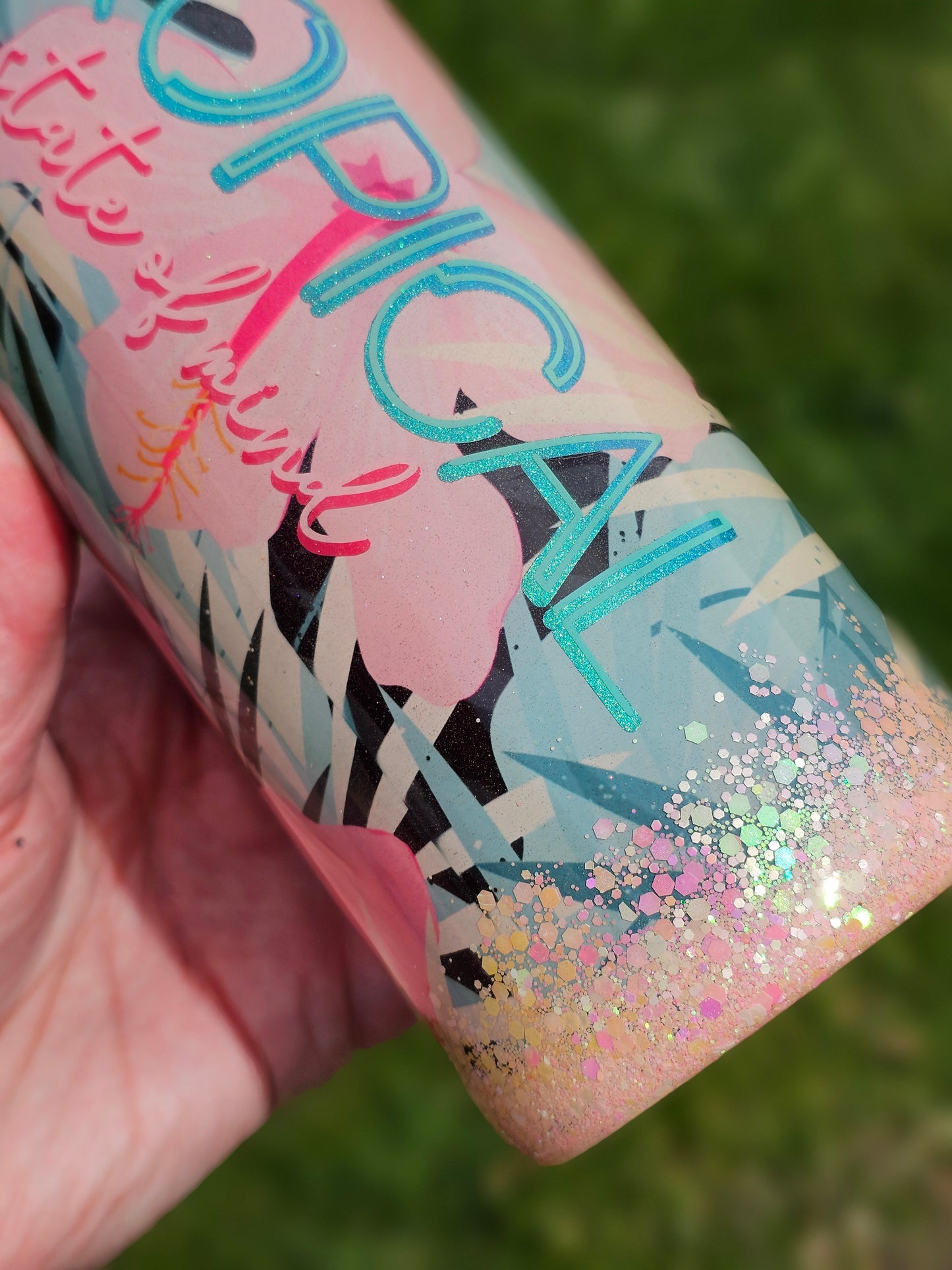 20 oz Hibiscus Tropical State Of Mind Pink Glitter Epoxy Tumbler