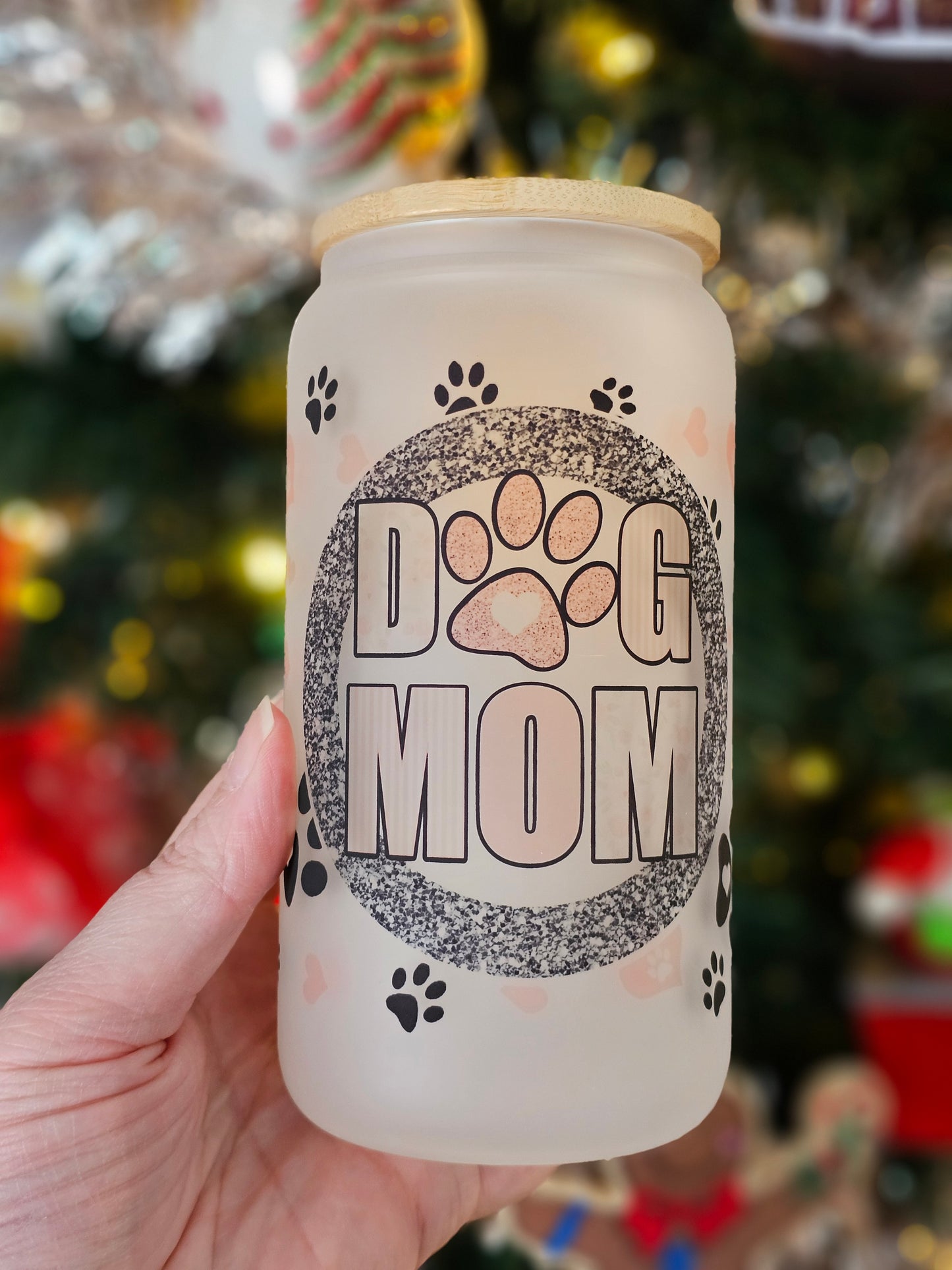 16 oz Sublimation Frosted Glass Can Dog Mom - Imperfect