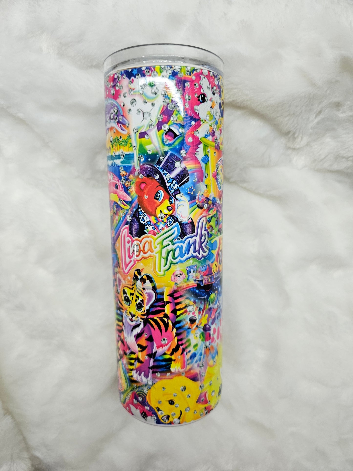 20 oz Skinny Lisa Frank Characters Rhinestone Print Sublimation Tumbler - Imperfect