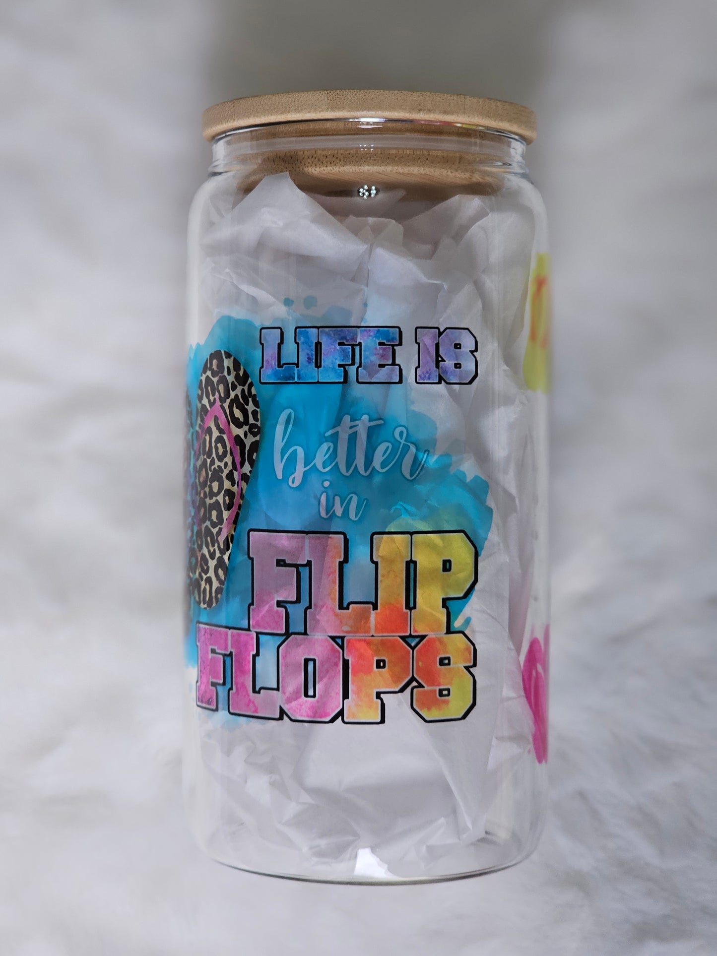 16oz Sublimation Clear Glass Can Life Is Better In Flip Flops - Imperfect