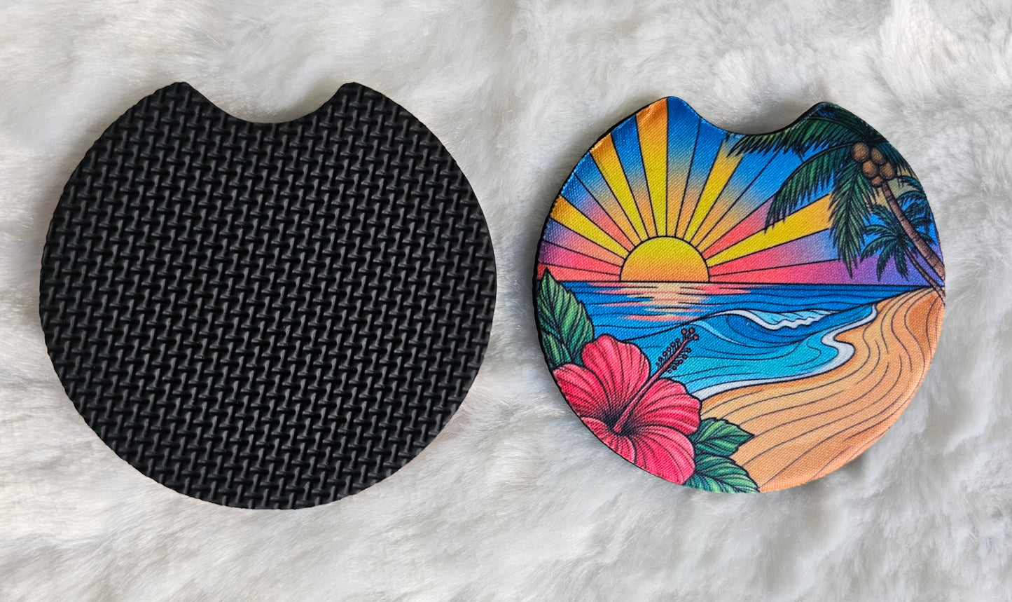 Tropical Sunset Beach 2 Pack Neoprene Car Coaster Set