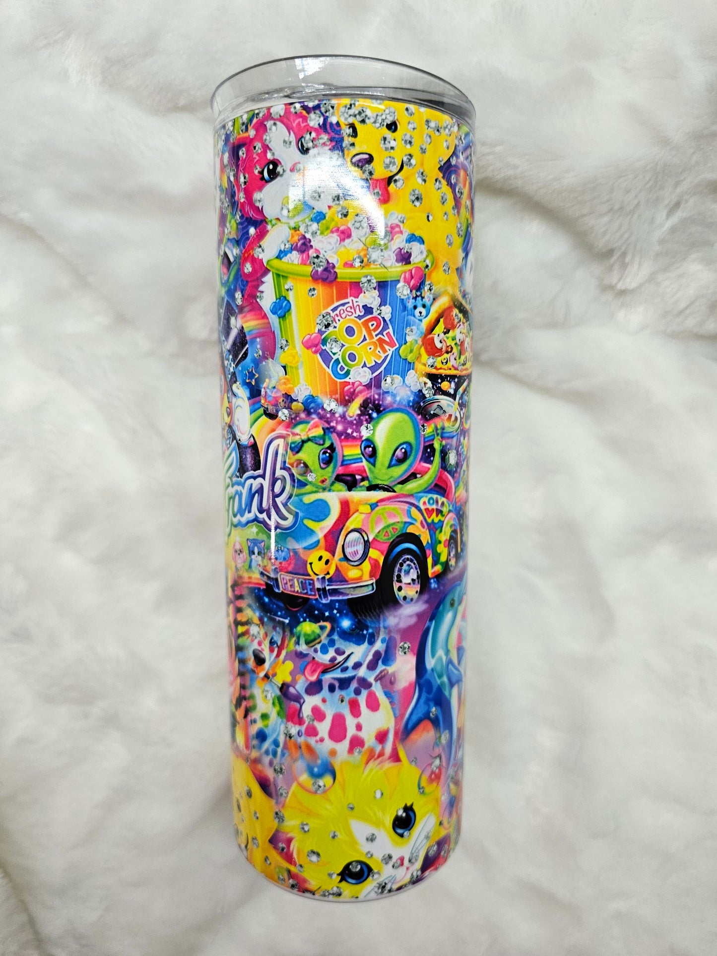20 oz Skinny Lisa Frank Characters Rhinestone Print Sublimation Tumbler - Imperfect