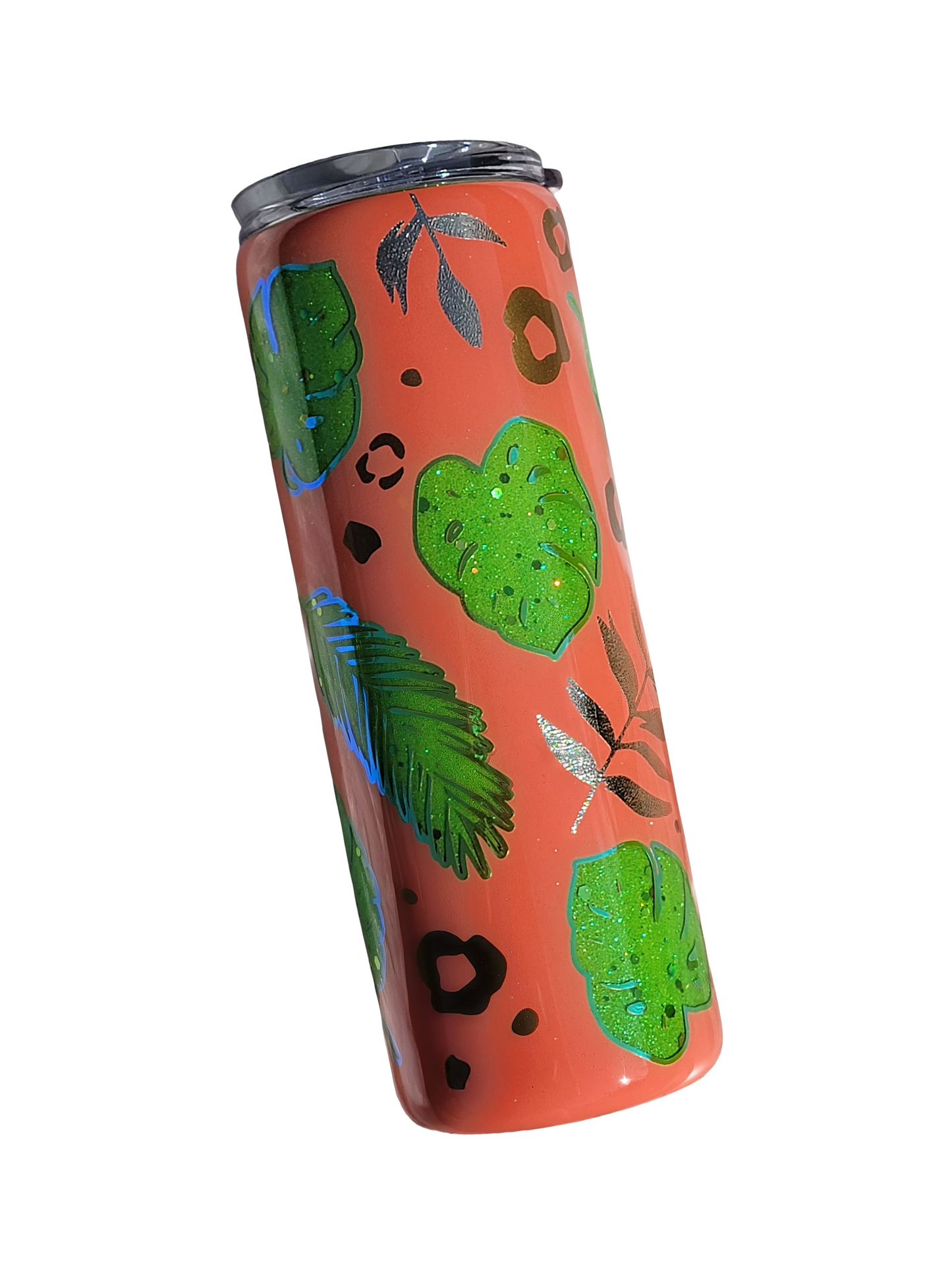 20 oz Skinny Coral Peekaboo Tropical Epoxy Tumbler