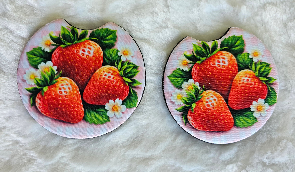 Strawberries 2 Pack Neoprene Car Coaster Set