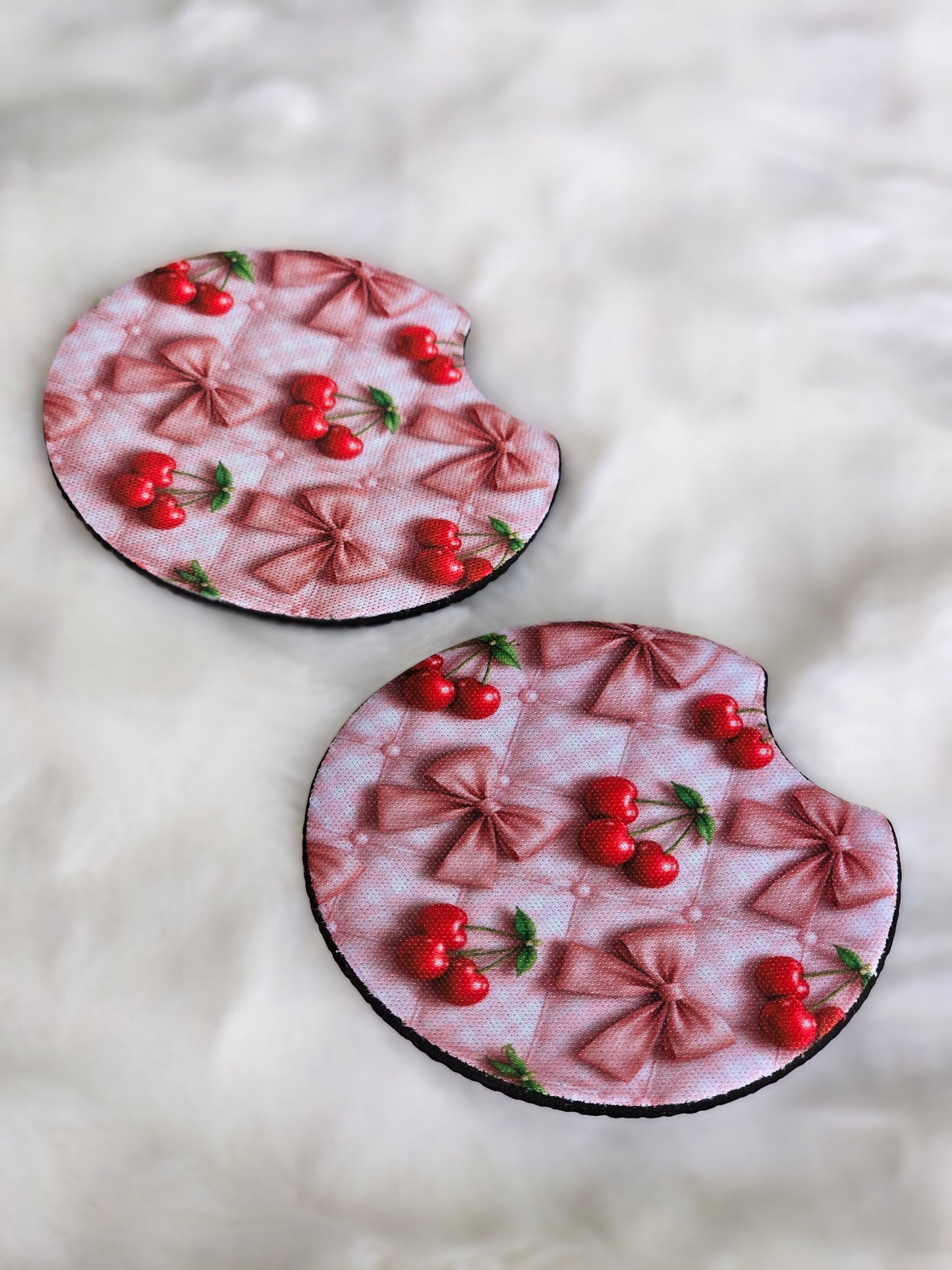 Cherry Pink Ribbon 2 Pack Neoprene Car Coaster Set
