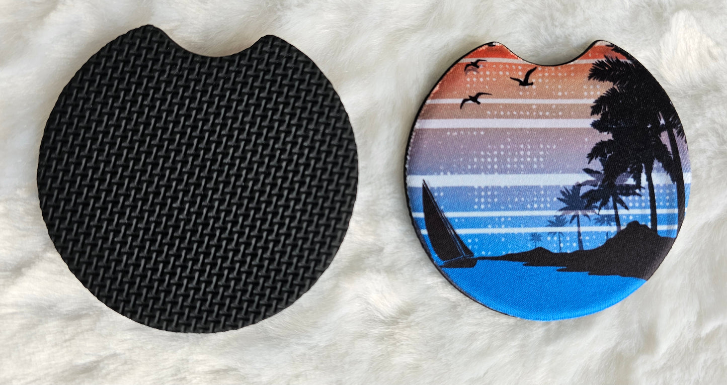 Tropical Sunset Sailing 2 Pack Neoprene Car Coaster Set