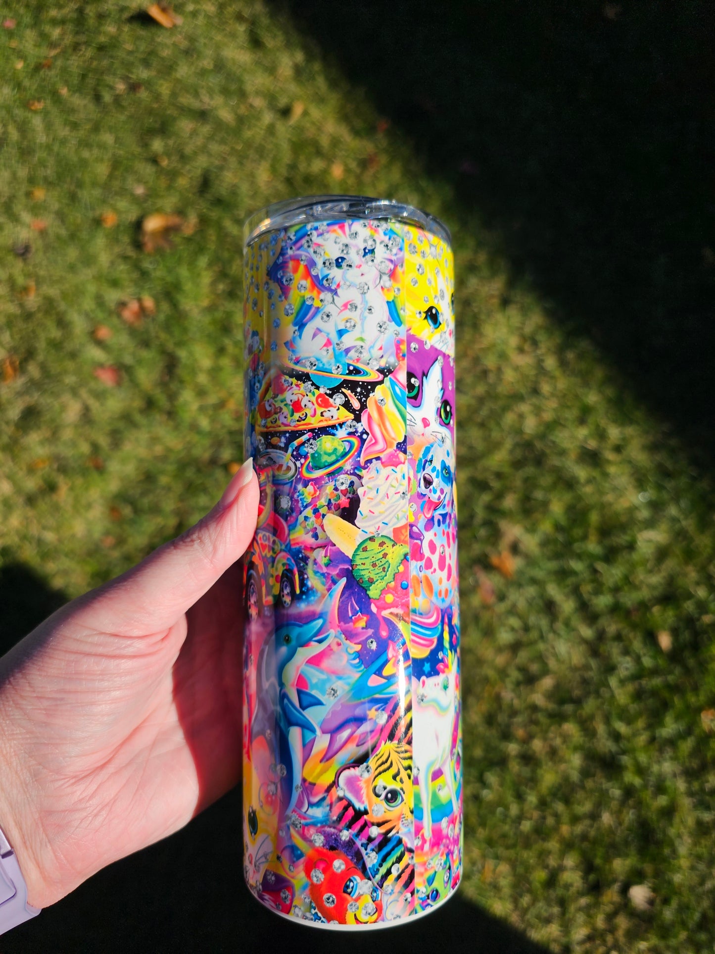 20 oz Skinny Lisa Frank Characters Rhinestone Print Sublimation Tumbler - Imperfect