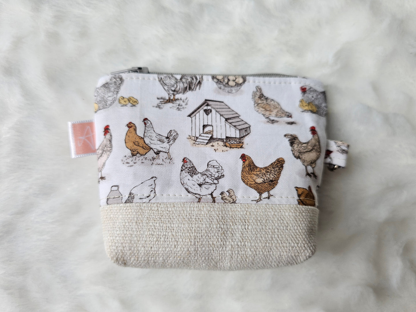 Chicken Poultry Coup Handmade Mini D-Ring Zipper Pouch