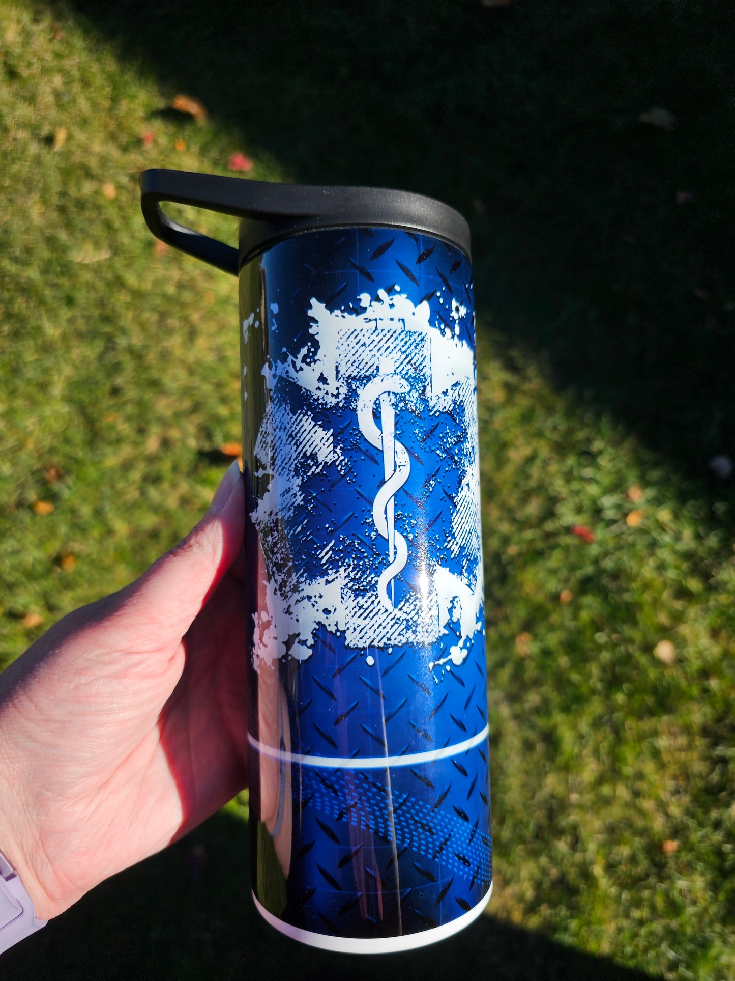 25 oz EMS Star of Life Blue Diamond Plate Sublimation Tumbler - Imperfect