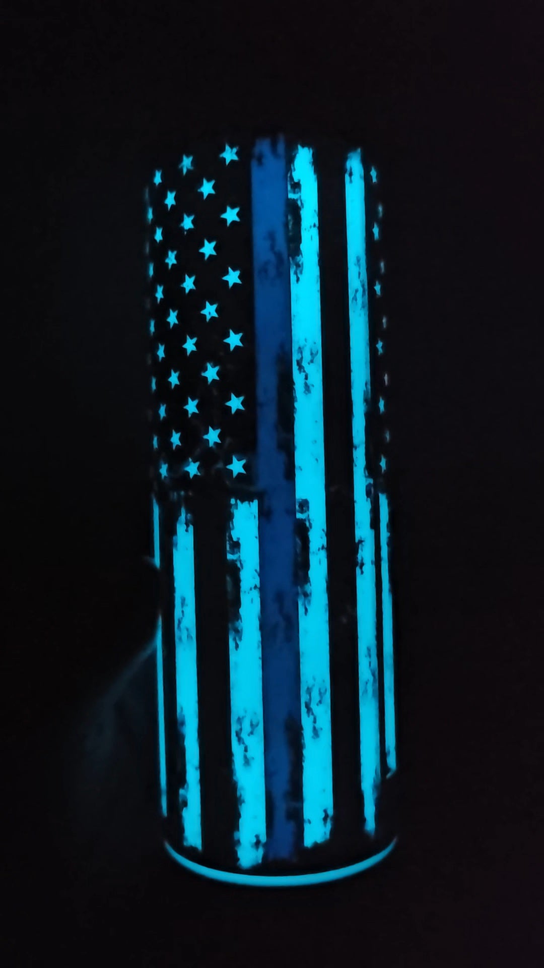 20 oz Police Thin Blue Line American Flag Glow-in-the-Dark Blue Sublimation Tumbler