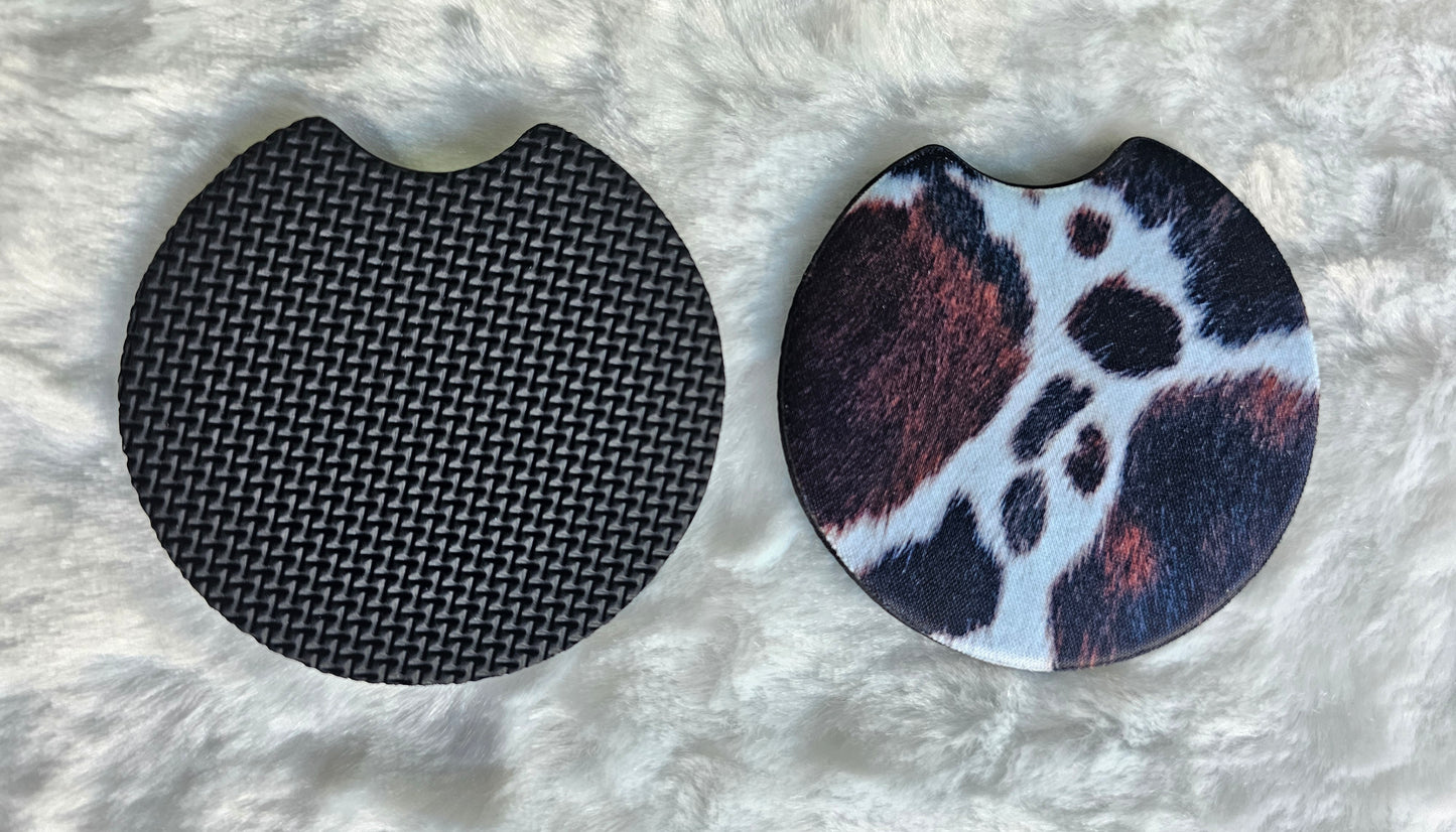 Western Cowhide Print 2 Pack Neoprene Car Coaster Set